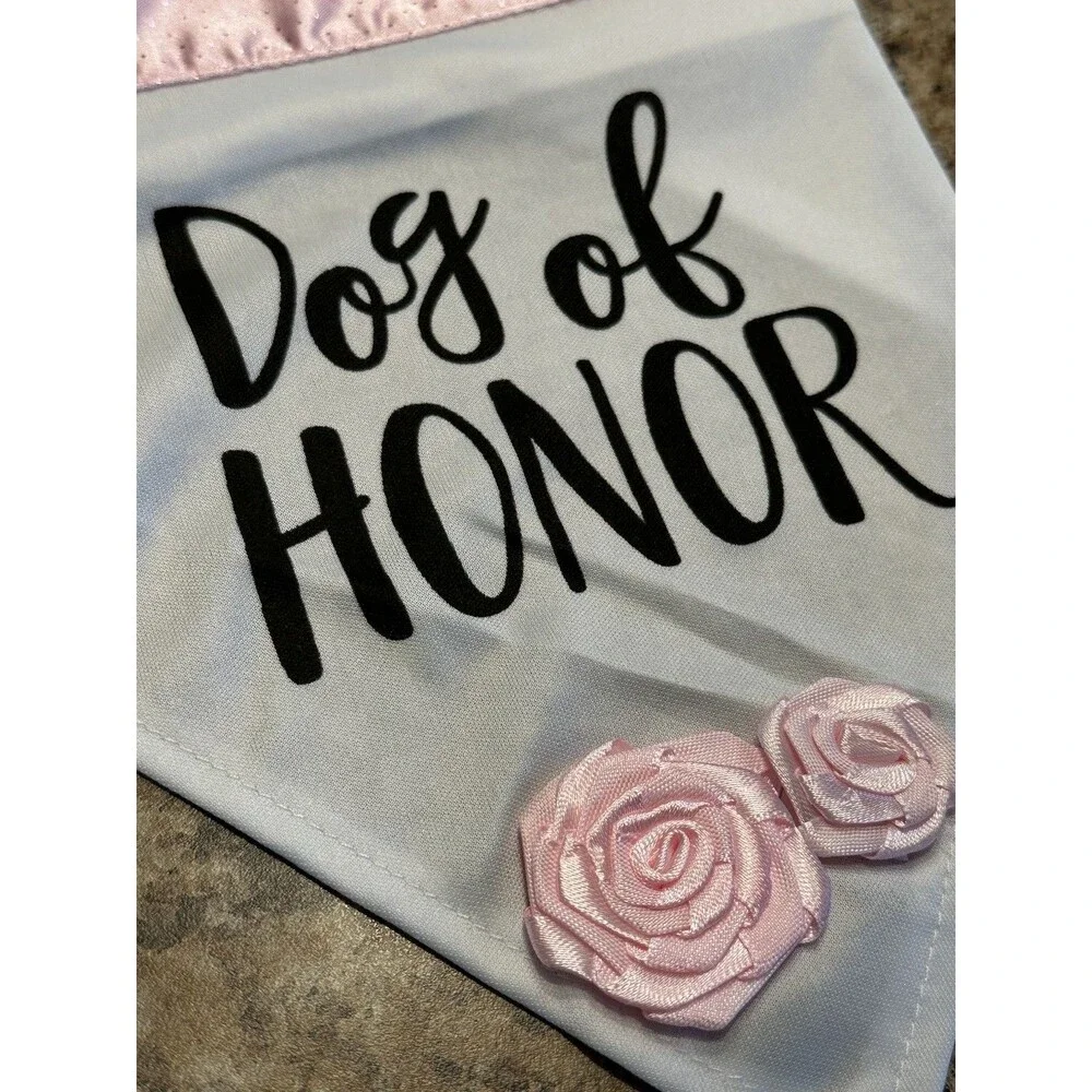 Dog of Honor Bandana Wedding Pink White Bow Roses One Piece Sz Medium- 20-50lbs